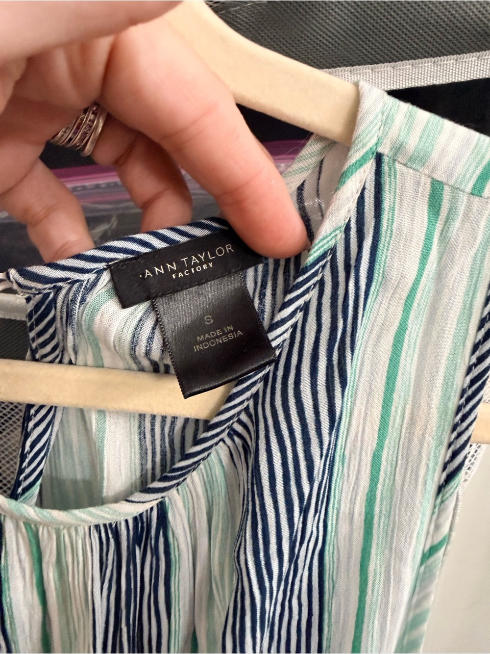 Ann Taylor Factory Men's Striped Tank Top in Navy and Mint
